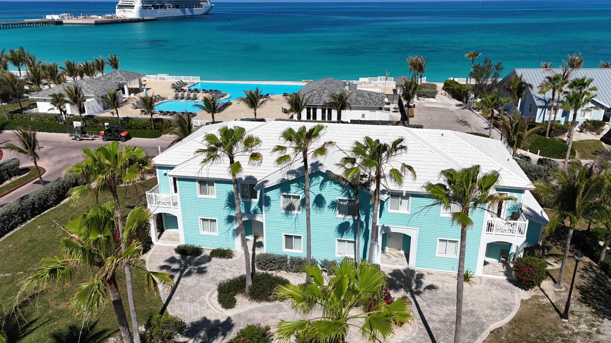 Aerial view of Bimini's turquoise water